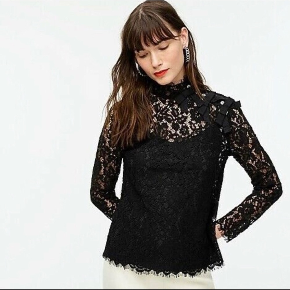 J Crew Mockneck top in Floral Lace